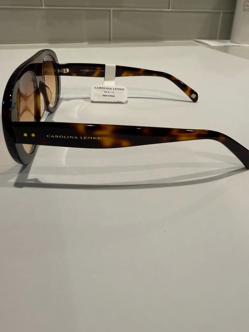 NEW Carolina Lemke Brown Oversized Gloss Demi Sunglasses Boho Celeb Style